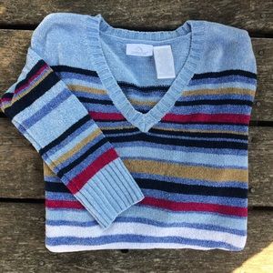 VTG 90s Plush Sweater V Neck Stripes